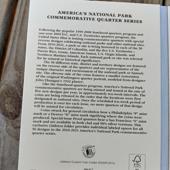 Littleton America's National Park Commemorative Quarters 2010-2021 Coin Book - Picture 2 of 7